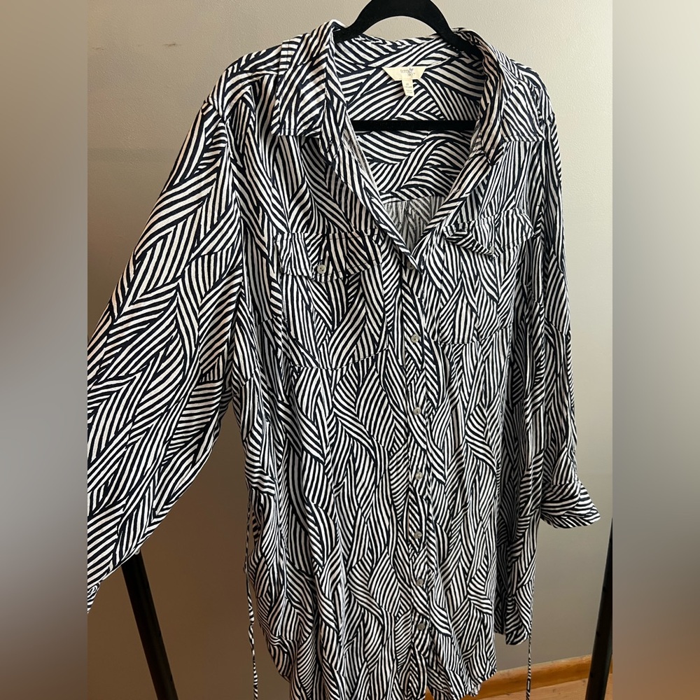 Terra & Sky Navy and White button down dress